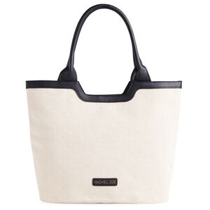 RACHEL ZOE Capri Natural Cotton Canvas Tote‎ Mix Media Vegan Roomy Cream & Black